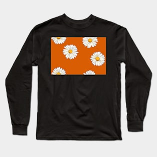 daisies on burnt orange Long Sleeve T-Shirt